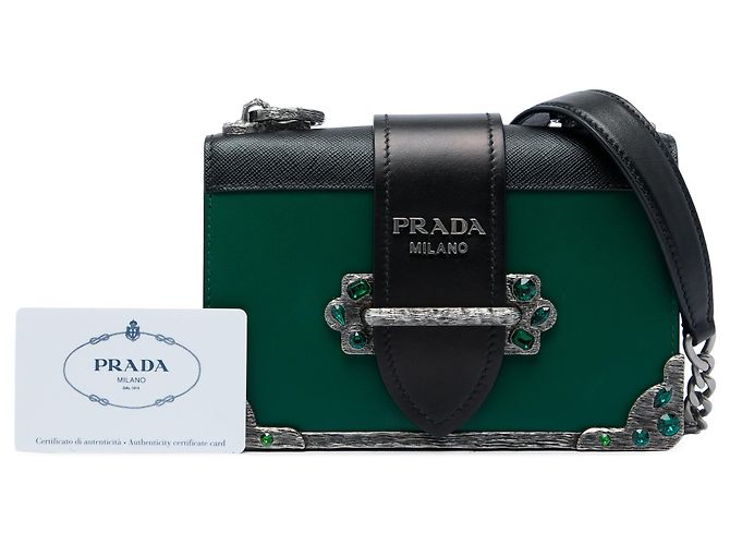 Borsa a tracolla Prada Cahier in vitello City con rifiniture in Saffiano verde e cristalli - vista 6