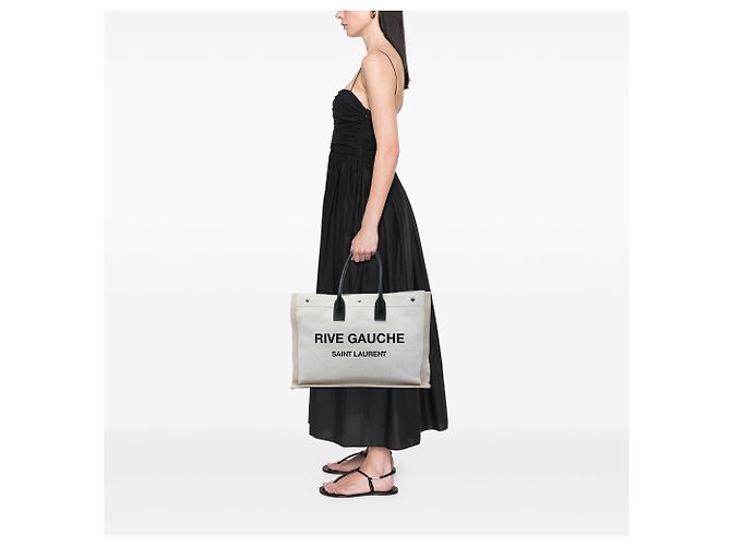 Saint Laurent Rive Gauche Large Shopper aus Canvas in Beige - Ansicht 5