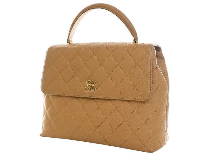 Borsa Chanel Beige CC Quilted Caviar Kelly Top Handle Bag - vista 3