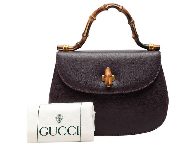 Gucci Purple Small Calfskin Bamboo Top Handle Flap Porpora Viola scuro - vista 7