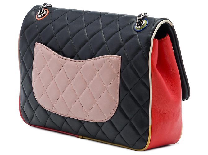 Chanel Black Jumbo Quilted Lambskin Acrylic Cuba Color Flap Nero - vista 2