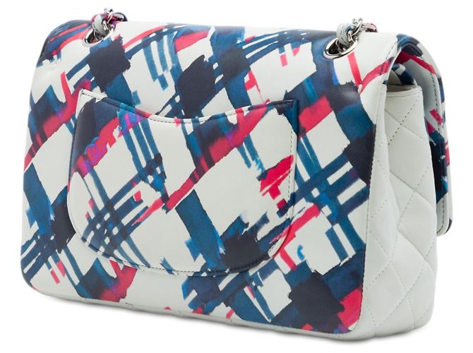 Chanel White Medium Classic Airlines Printed Lambskin Double Flap Bianco - vista 2
