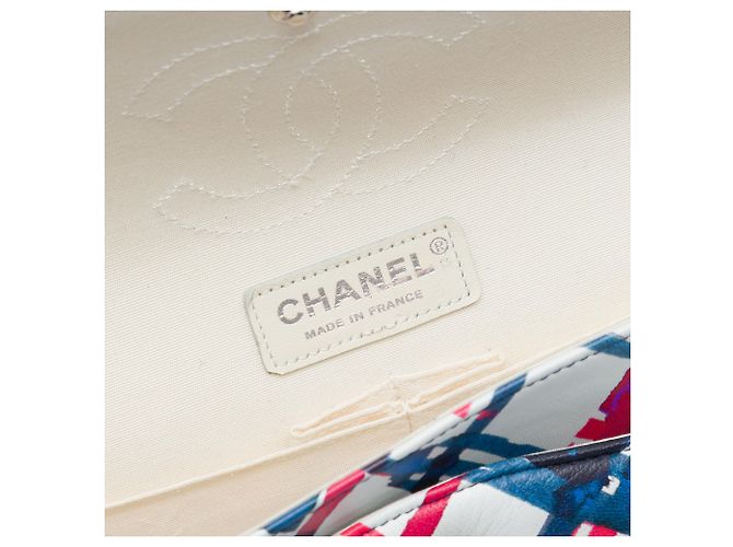 Chanel White Medium Classic Airlines Printed Lambskin Double Flap Bianco - vista 5