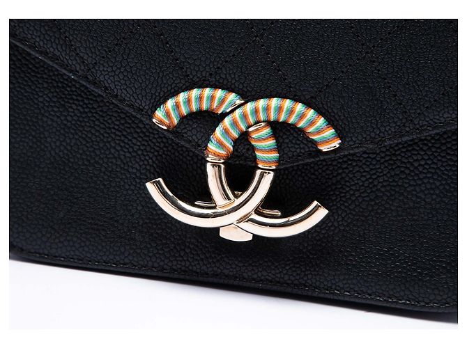 Chanel Black Paris Cuba Small Quilted Caviar Thread Around Flap Nero - vista 5