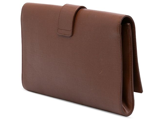Clutch Saint Laurent Chyc Ligne in pelle martellata marrone - vista 2