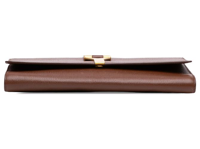 Clutch Saint Laurent Chyc Ligne in pelle martellata marrone - vista 3