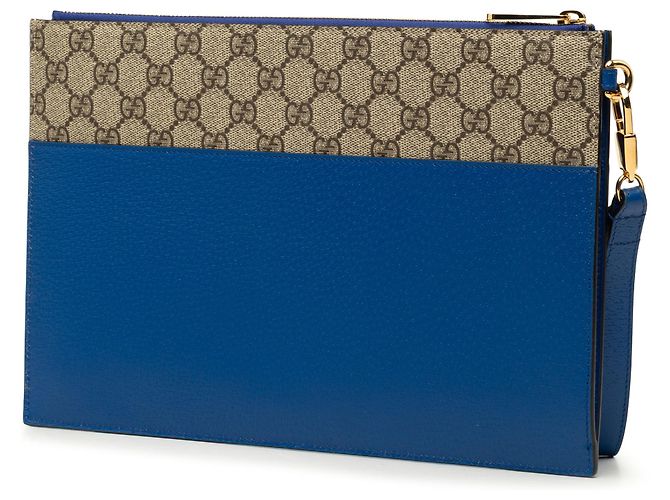 Clutch Gucci Blue GG Supreme e pelle di vitello con G intrecciate traforate - vista 2
