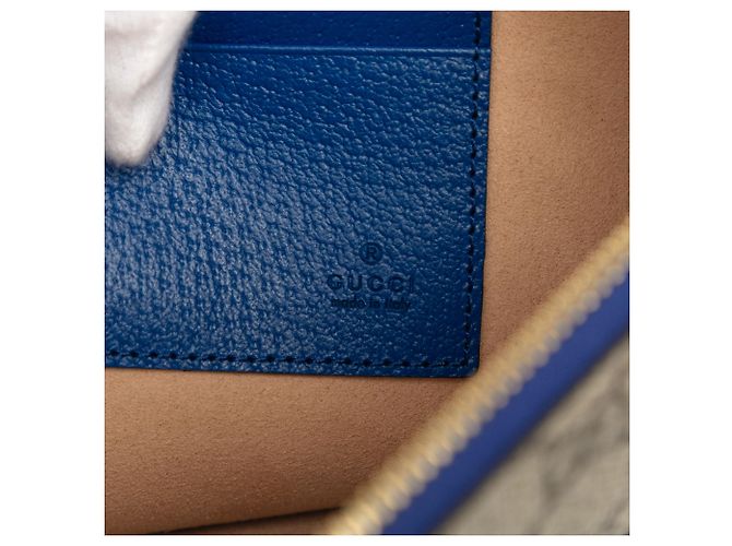 Clutch Gucci Blue GG Supreme e pelle di vitello con G intrecciate traforate - vista 5