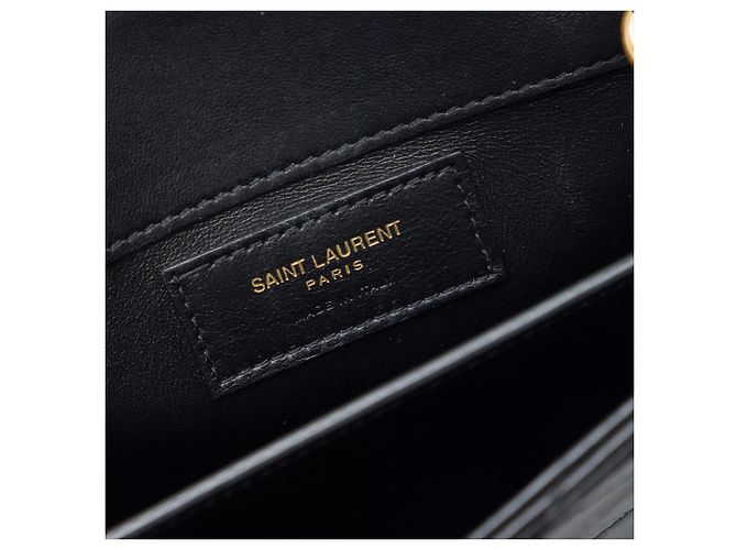 Saint Laurent Bolsa Crossbody Le Maillon em couro de bezerro acolchoado preto com corrente quadrada - vista 5