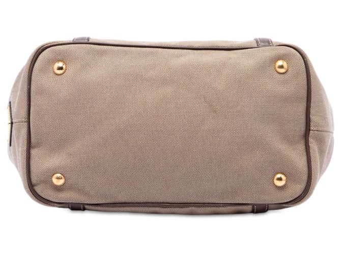 Bow Borsa Satchel Prada in tela Canapa beige con logo e fiocco - vista 3
