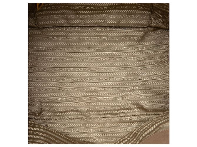 Bow Borsa Satchel Prada in tela Canapa beige con logo e fiocco - vista 4