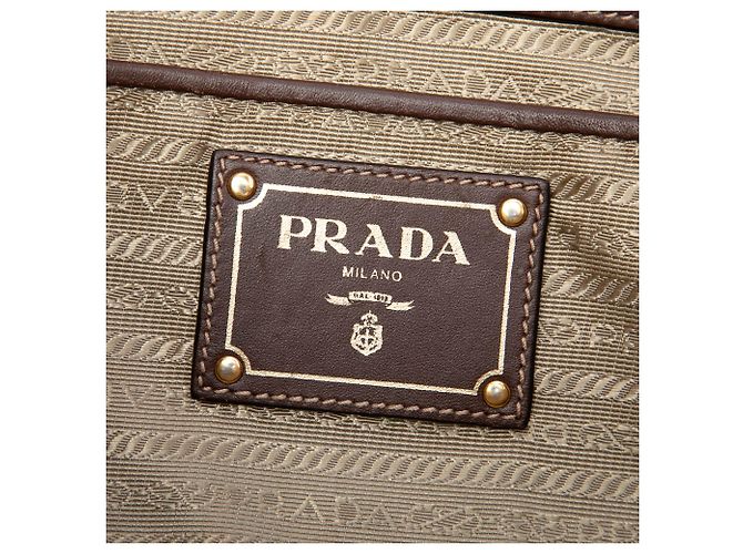 Bow Borsa Satchel Prada in tela Canapa beige con logo e fiocco - vista 5