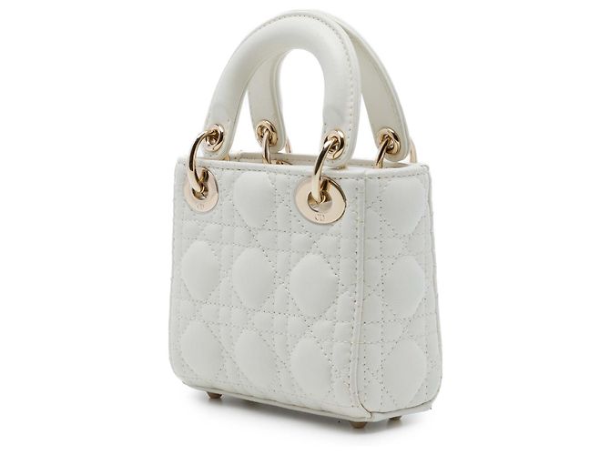 Dior White Micro Lambskin Cannage Lady Dior Bianco - vista 2