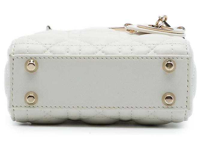 Dior White Micro Lambskin Cannage Lady Dior Bianco - vista 3