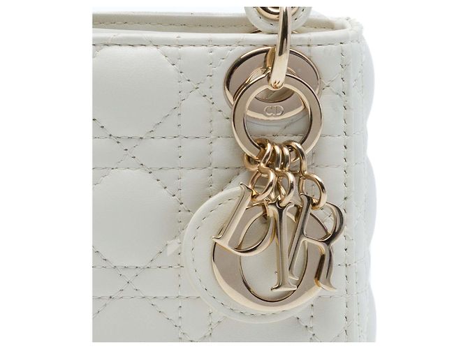 Dior White Micro Lambskin Cannage Lady Dior Bianco - vista 6