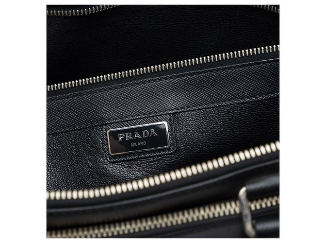 Prada Cartella da viaggio in pelle Saffiano nera con tasca frontale con zip Nero - vista 5