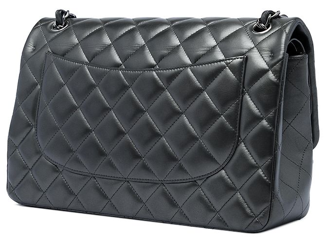 Chanel Gray Jumbo Classic Metallic Lambskin Double Flap Marrone Grigio antracite - vista 2