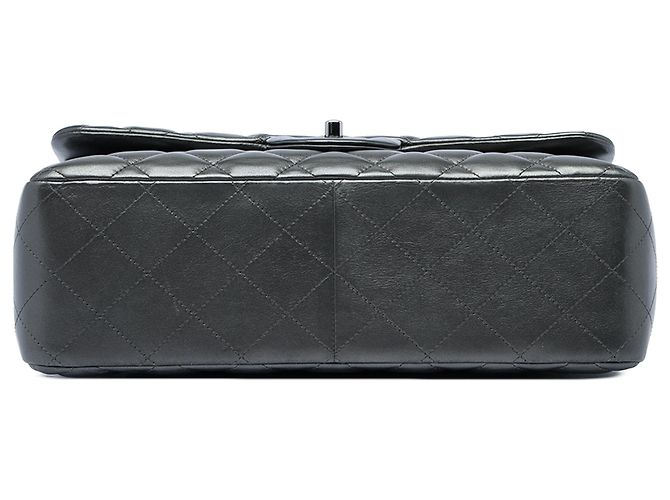 Chanel Gray Jumbo Classic Metallic Lambskin Double Flap Marrone Grigio antracite - vista 3