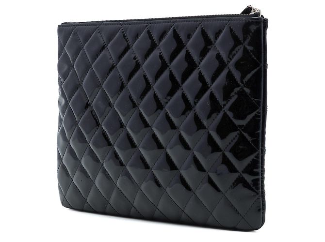 Clutch Chanel Black Medium Quilted Patent O Case Nero - vista 2