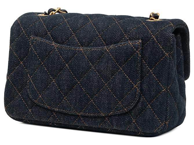 Chanel Blue Mini Rectangular Quilted Denim Flap Blu scuro - vista 2