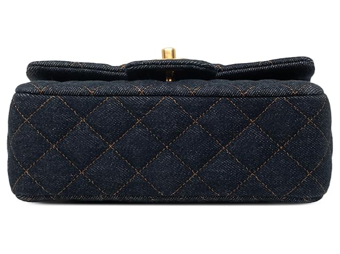 Chanel Blue Mini Rectangular Quilted Denim Flap Blu scuro - vista 3