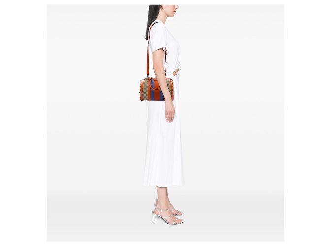 Bolsa Boston Gucci Small GG Canvas Web Joy Bege - vista 5