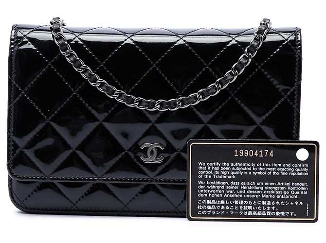 Portafoglio Chanel Black CC Quilted Patent Wallet On Chain Nero - vista 7