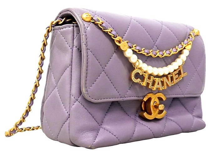 Borsa a tracolla con catena Chanel Matelassé Porpora - vista 2