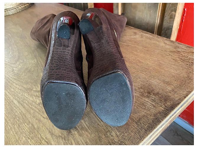 Botas altas Escada de ante marrón con cuero efecto coco Castaño - vista 10