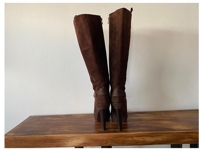 Botas altas Escada de ante marrón con cuero efecto coco Castaño - vista 11