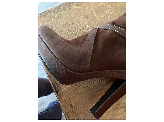 Botas altas Escada de ante marrón con cuero efecto coco Castaño - vista 3