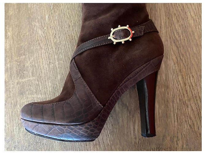 Botas altas Escada de ante marrón con cuero efecto coco Castaño - vista 6