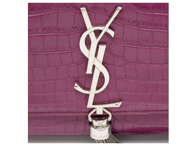 Borsa a spalla Small Kate Tassel in pelle effetto coccodrillo con monogramma Saint Laurent Porpora - vista 10