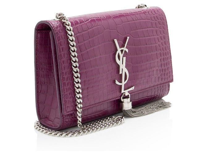 Borsa a spalla Small Kate Tassel in pelle effetto coccodrillo con monogramma Saint Laurent Porpora - vista 2
