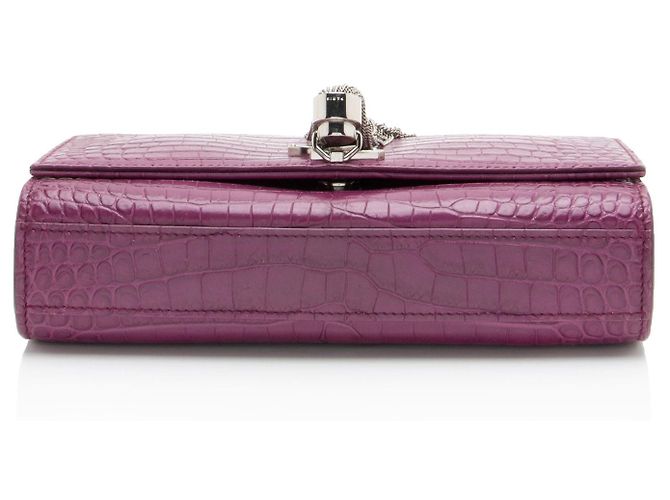 Borsa a spalla Small Kate Tassel in pelle effetto coccodrillo con monogramma Saint Laurent Porpora - vista 4