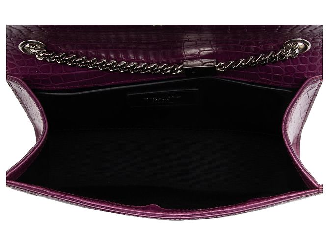 Borsa a spalla Small Kate Tassel in pelle effetto coccodrillo con monogramma Saint Laurent Porpora - vista 7
