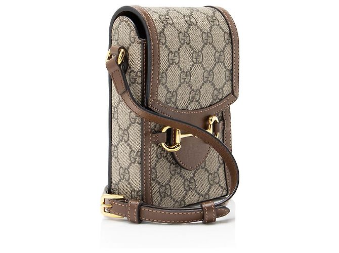 Borsa a tracolla mini verticale Gucci GG Supreme Horsebit 1955 Marrone Beige - vista 2