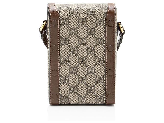 Borsa a tracolla mini verticale Gucci GG Supreme Horsebit 1955 Marrone Beige - vista 3