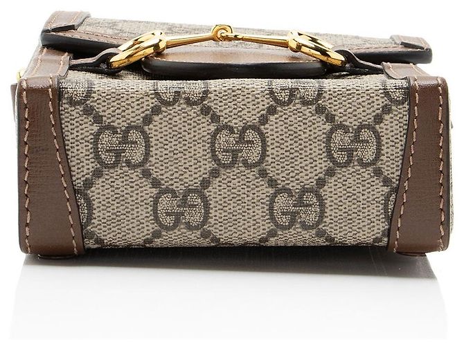 Borsa a tracolla mini verticale Gucci GG Supreme Horsebit 1955 Marrone Beige - vista 4