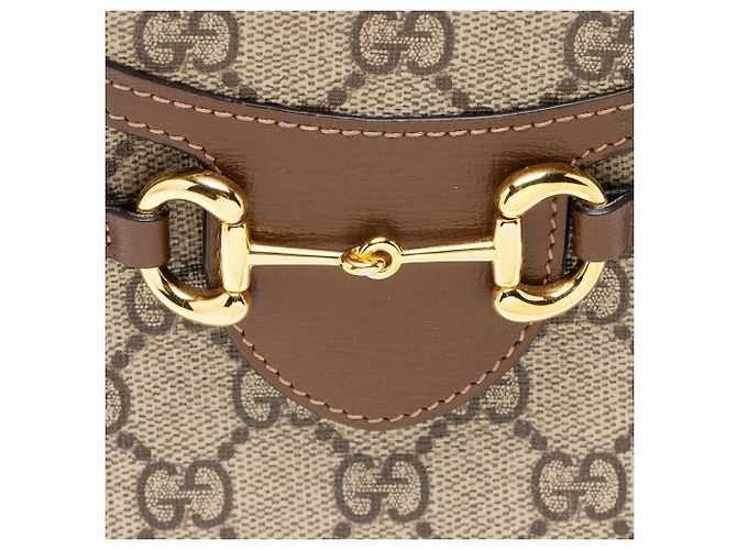Borsa a tracolla mini verticale Gucci GG Supreme Horsebit 1955 Marrone Beige - vista 9