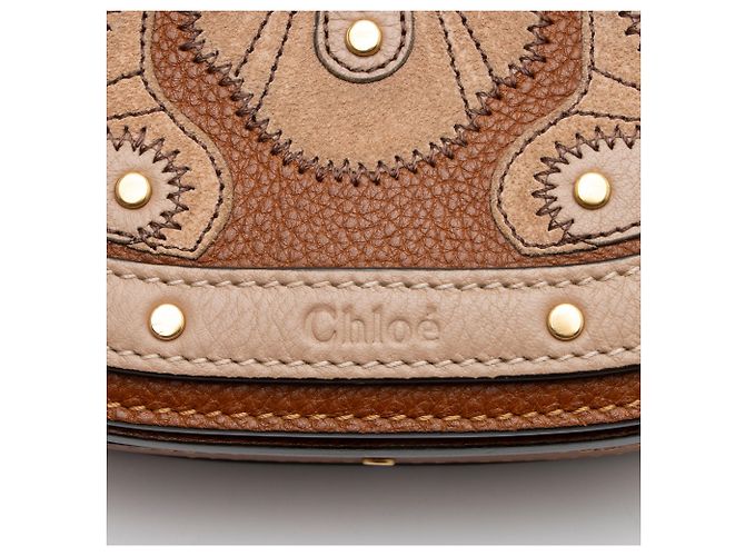 Chloé Borsa bracciale Nile Small in patchwork di pelle di vitello Chloe Marrone Beige - vista 9