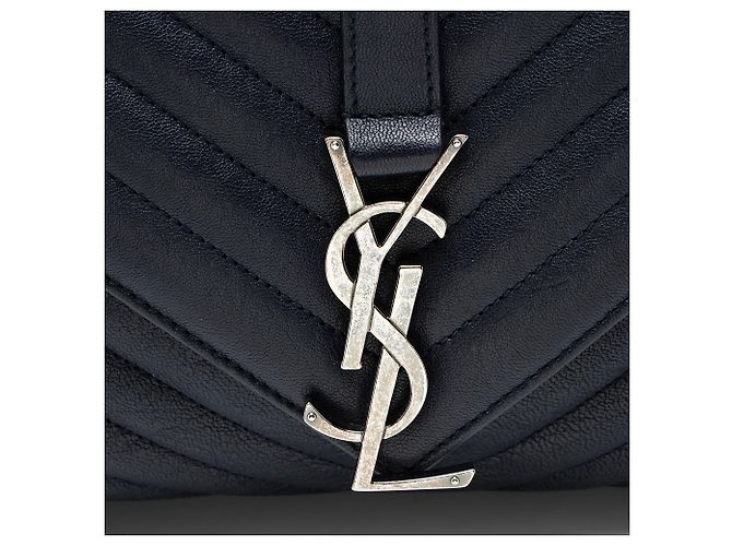 Borsa a tracolla Large College in pelle di vitello matelassé con monogramma Saint Laurent Blu - vista 10