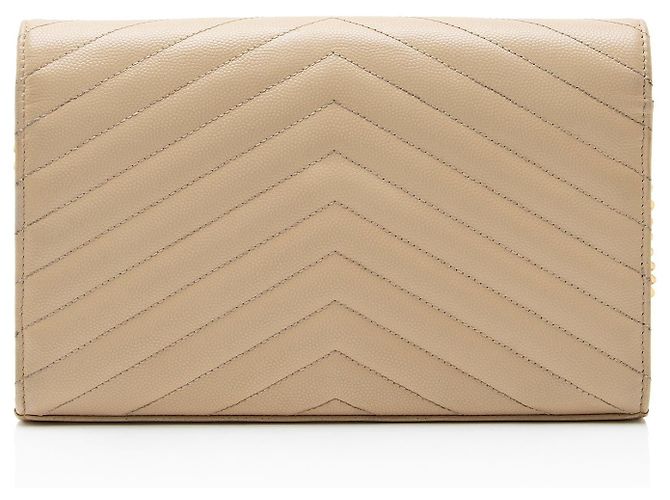 Cartera con cadena Saint Laurent Matelassé Grain de Poudre Monogram Castaño Beige - vista 3