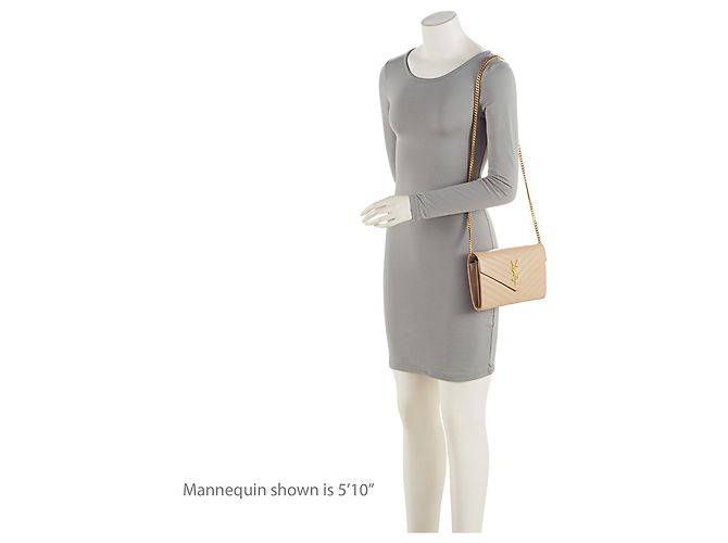 Cartera con cadena Saint Laurent Matelassé Grain de Poudre Monogram Castaño Beige - vista 5