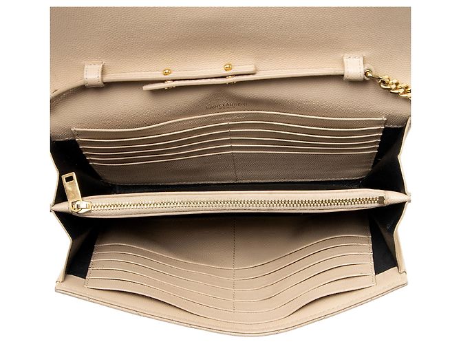 Cartera con cadena Saint Laurent Matelassé Grain de Poudre Monogram Castaño Beige - vista 7