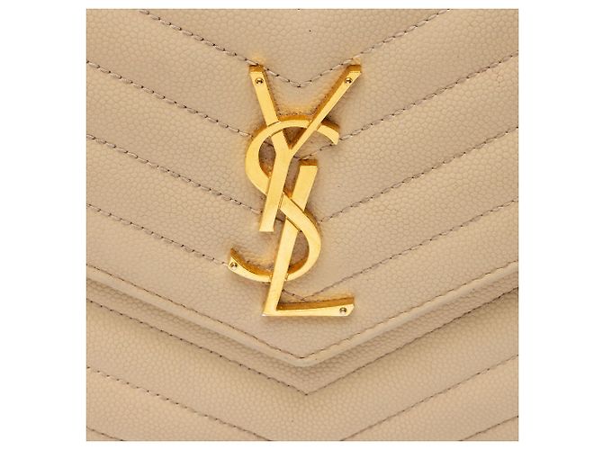 Cartera con cadena Saint Laurent Matelassé Grain de Poudre Monogram Castaño Beige - vista 9