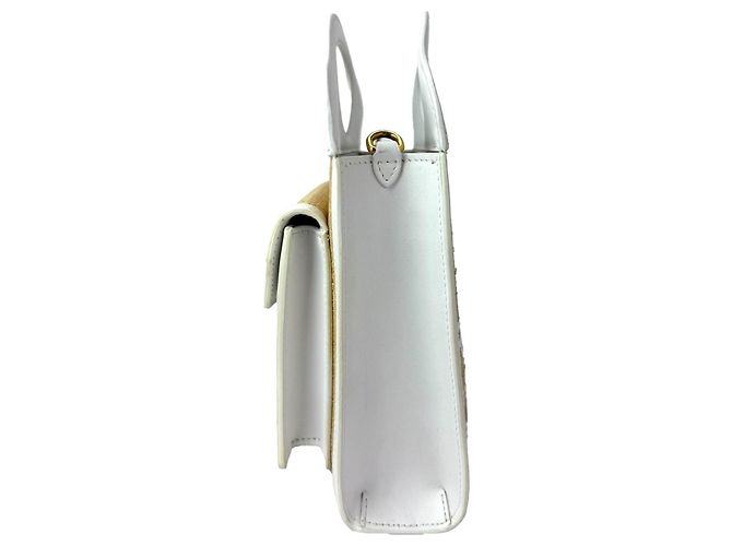 Mini borsa Pocket Burberry in pelle bianca e rafia naturale Bianco - vista 4