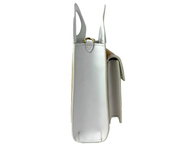 Mini borsa Pocket Burberry in pelle bianca e rafia naturale Bianco - vista 5