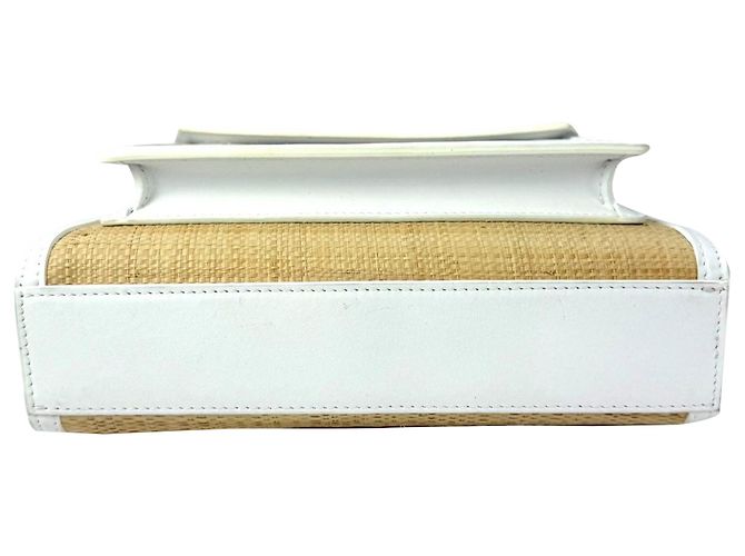 Mini borsa Pocket Burberry in pelle bianca e rafia naturale Bianco - vista 6