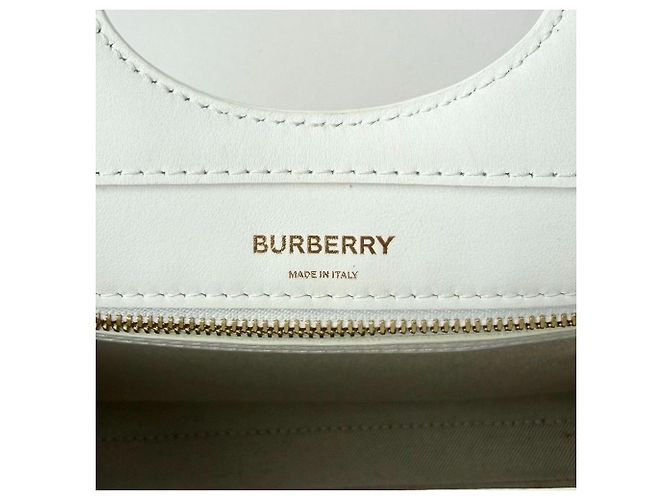 Mini borsa Pocket Burberry in pelle bianca e rafia naturale Bianco - vista 9